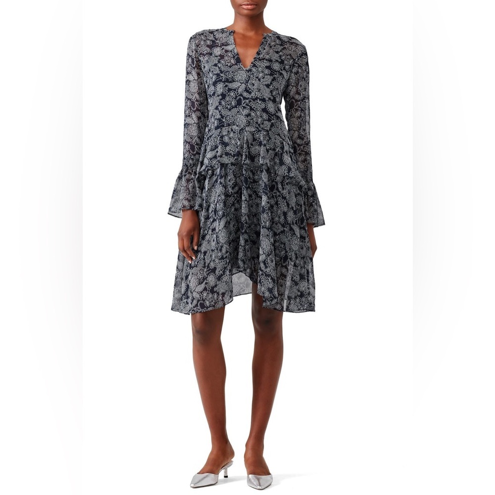 Derek Lam 10 Crosby Midnight Garden Silk Long Sleeve Dress